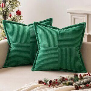 NEW Corduroy Pillow Covers Emerald Green Set of 2 Super Soft Boho 18"X18"